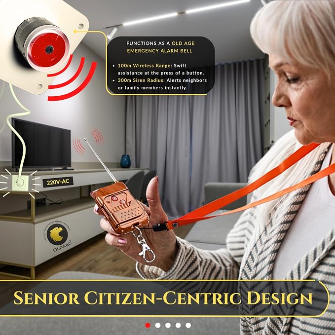 OldArc RS2 Remote Control Alarm Kit 2 Wireless Remote Alarm, Old Age People Panic Alarm Button  Dual Mode   Remote Panic Alarm  Call Bell 300m Loud Hooter Emergency Siren for Home Dukaan Jewellery