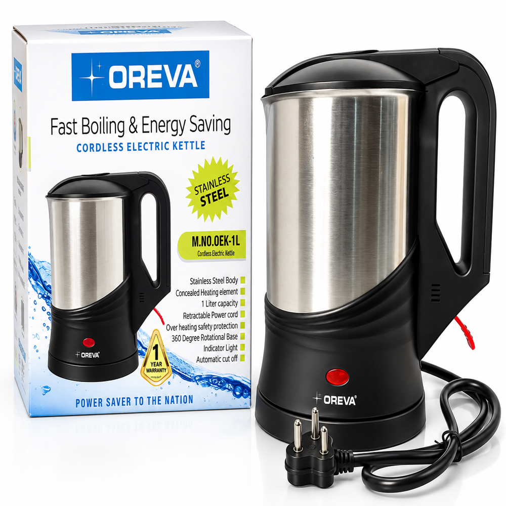 OREVA 1L  Stainless Steel Electric Kettle