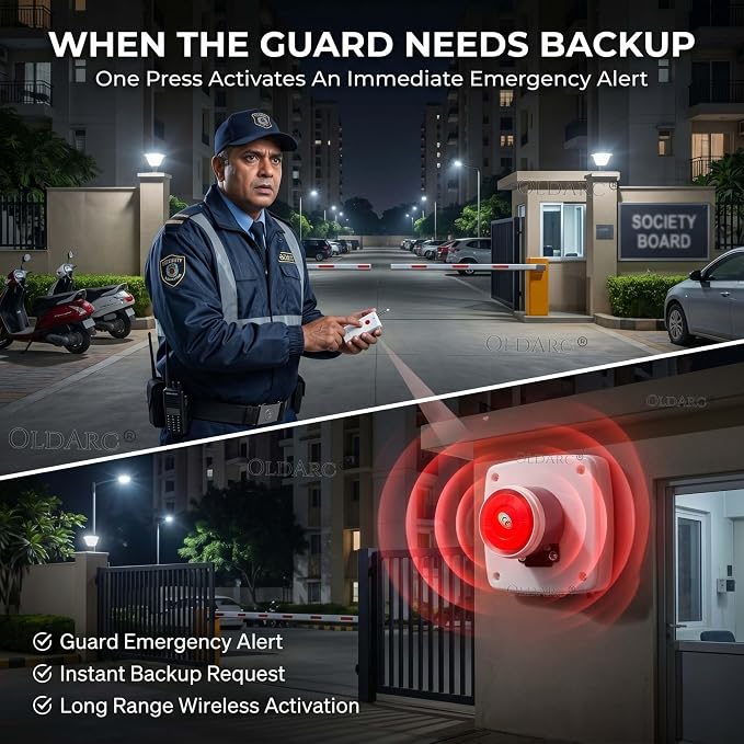 OldArc RS2 Pro Remote Control Panic Alarm | 300m Long Range Remote Siren Hooter | 2 Remote | Emergency Call Panic Button for Elderly & Society Security Guard | Wireless SOS Loud Alarm for Home.