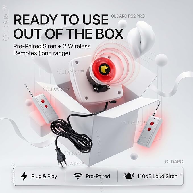 OldArc RS2 Pro Remote Control Panic Alarm | 300m Long Range Remote Siren Hooter | 2 Remote | Emergency Call Panic Button for Elderly & Society Security Guard | Wireless SOS Loud Alarm for Home.