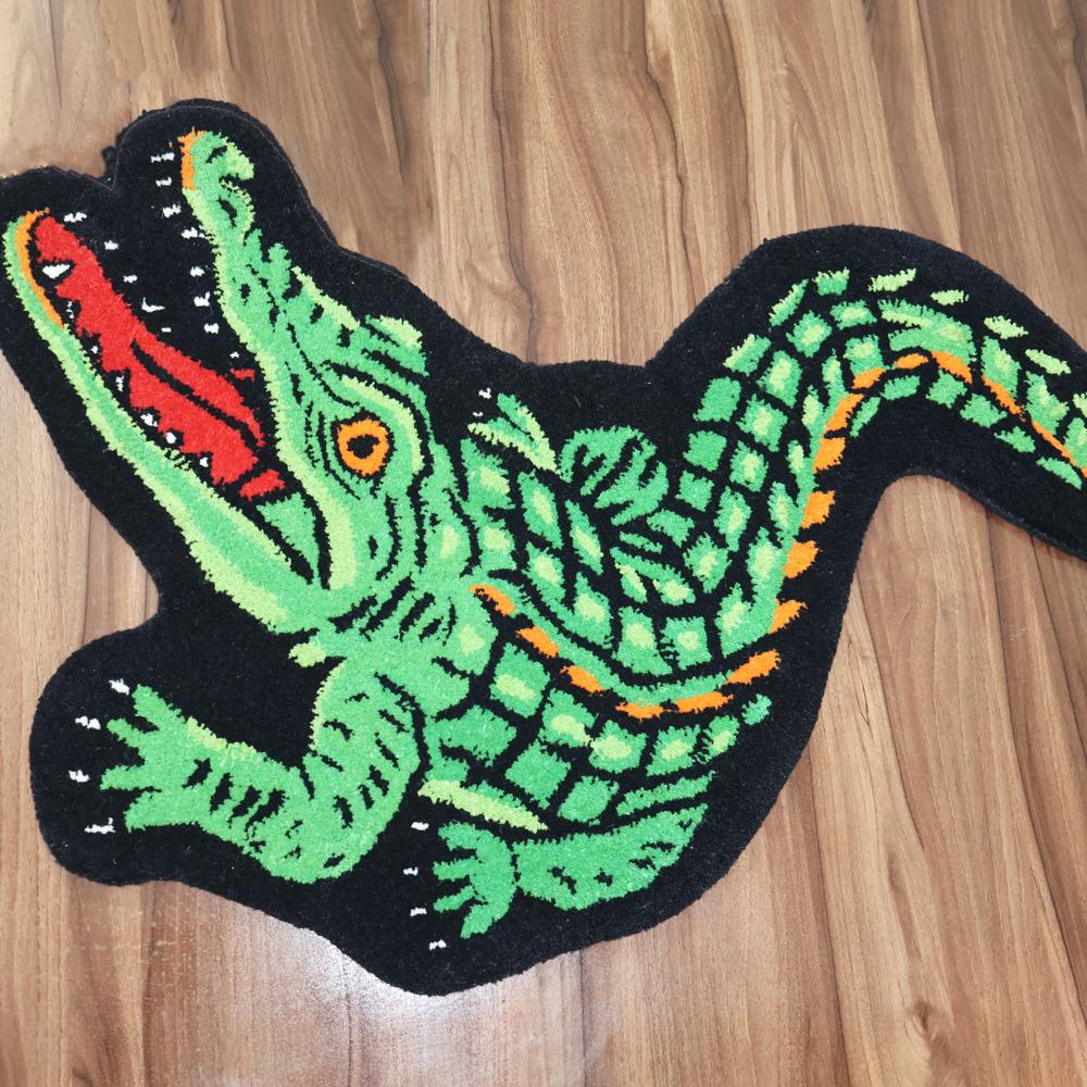 Handmade Wool Tufted Crocodile Rug Custom Animal Shaped Runner Carpet Modern Home Decor - Backing Material: Canvas Latex