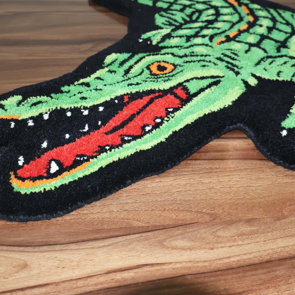 Handmade Wool Tufted Crocodile Rug Custom Animal Shaped Runner Carpet Modern Home Decor