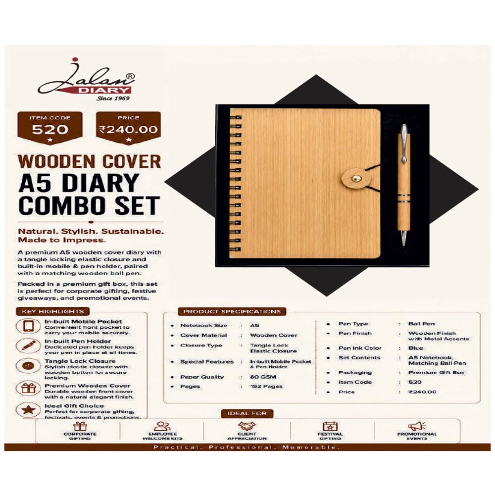 Jalan Item Code -520 Wooden Cover A5 Diary Combo Set 