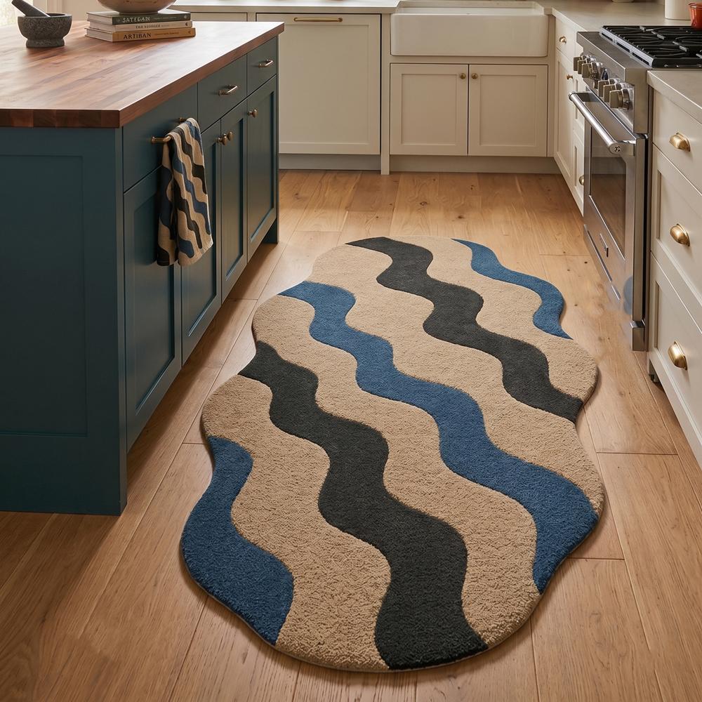 Hand Tufted Wool Wave Rug Modern Abstract Irregular Area Carpet Handmade Custom Shape Home Living Room Decor - Backing Material: Canvas Latex