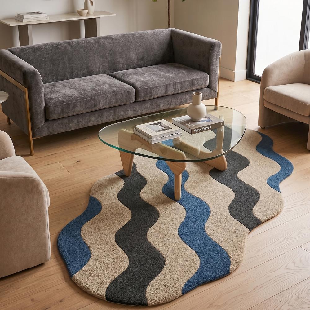 Hand Tufted Wool Wave Rug Modern Abstract Irregular Area Carpet Handmade Custom Shape Home Living Room Decor
