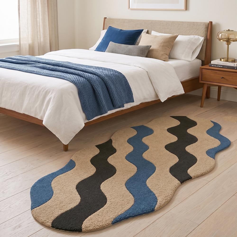 Hand Tufted Wool Wave Rug Modern Abstract Irregular Area Carpet Handmade Custom Shape Home Living Room Decor