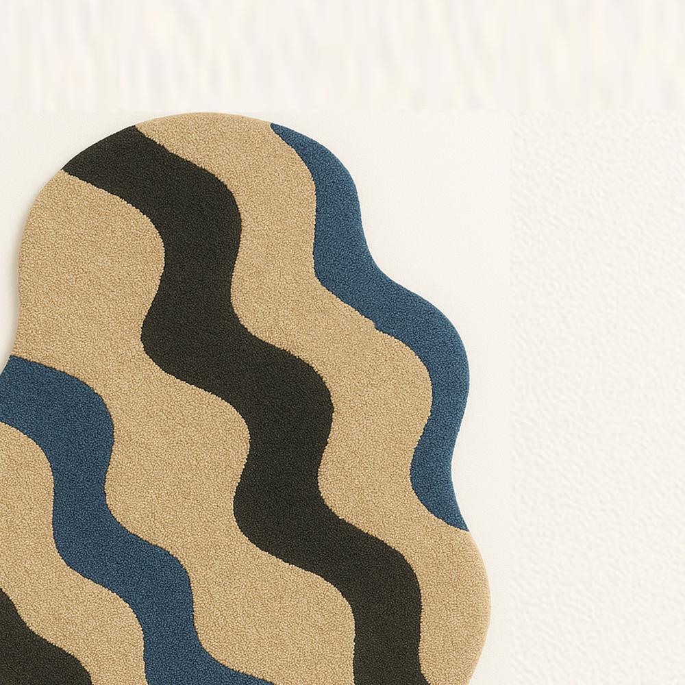 Hand Tufted Wool Wave Rug Modern Abstract Irregular Area Carpet Handmade Custom Shape Home Living Room Decor