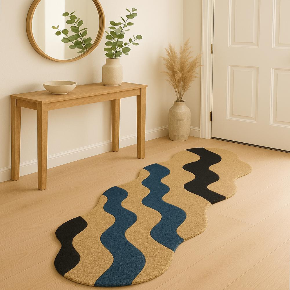 Hand Tufted Wool Wave Rug Modern Abstract Irregular Area Carpet Handmade Custom Shape Home Living Room Decor
