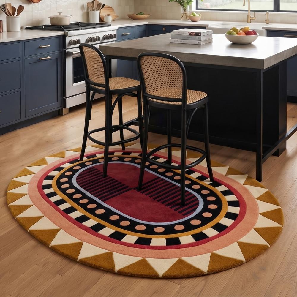 Hand Tufted Wool Abstract Oval Rug Modern Geometric Area Carpet Handmade Custom Floor Rug For Bedroom Living Room Decor - Backing Material: Canvas Latex