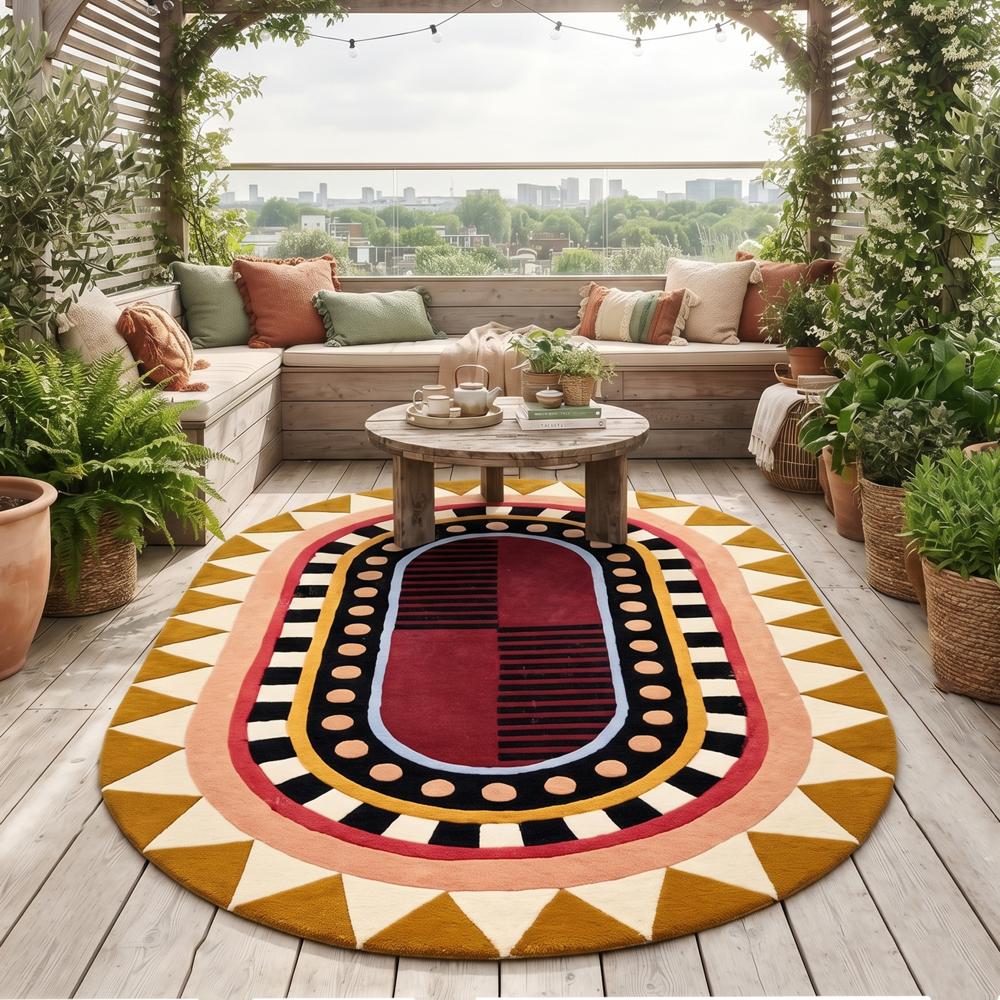 Hand Tufted Wool Abstract Oval Rug Modern Geometric Area Carpet Handmade Custom Floor Rug for Bedroom Living Room Decor
