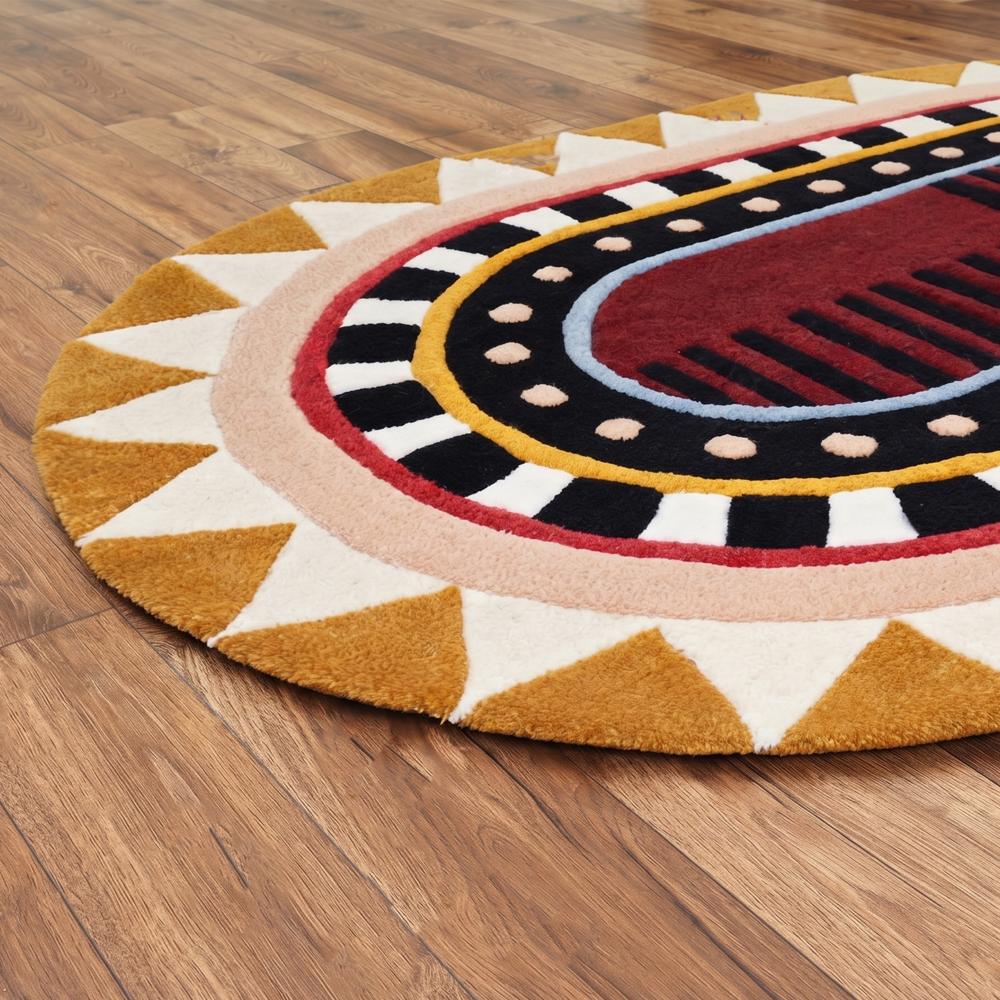 Hand Tufted Wool Abstract Oval Rug Modern Geometric Area Carpet Handmade Custom Floor Rug for Bedroom Living Room Decor