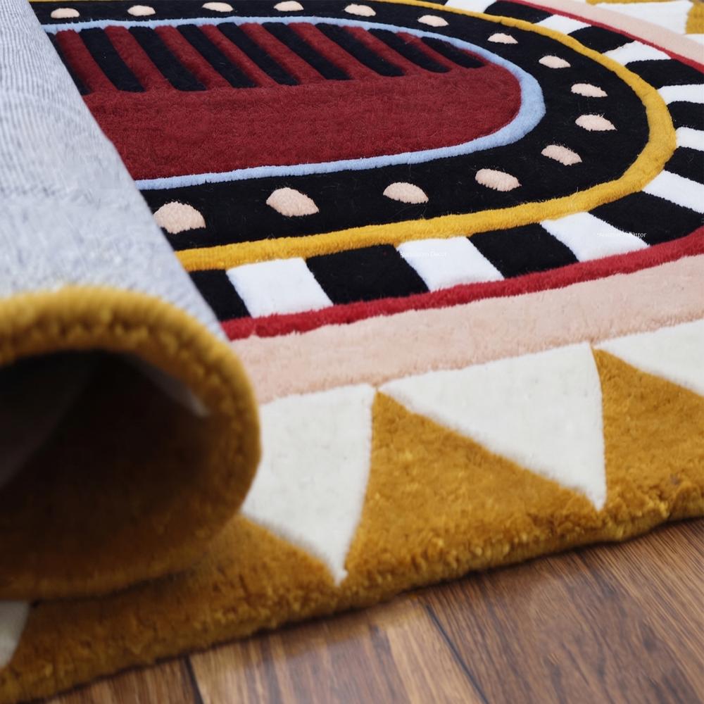 Hand Tufted Wool Abstract Oval Rug Modern Geometric Area Carpet Handmade Custom Floor Rug for Bedroom Living Room Decor