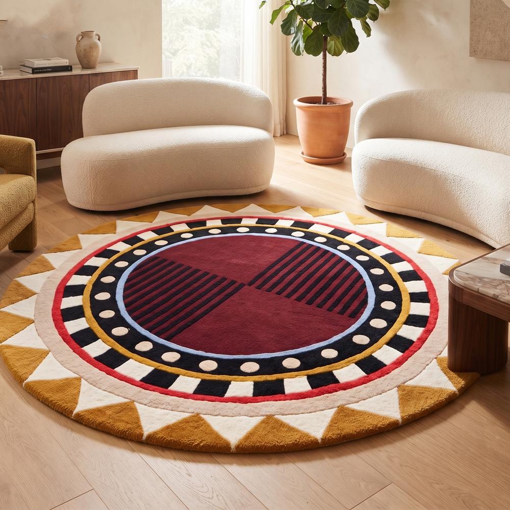 Hand Tufted Wool Round Rug Modern Geometric Abstract Area Carpet Handmade Custom Circular Floor Rug Home Bedroom Decor - Backing Material: Canvas Latex