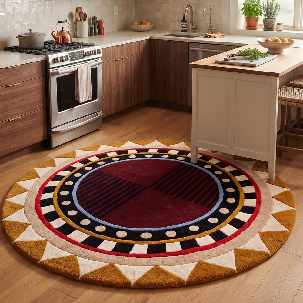 Hand Tufted Wool Round Rug Modern Geometric Abstract Area Carpet Handmade Custom Circular Floor Rug Home Bedroom Decor