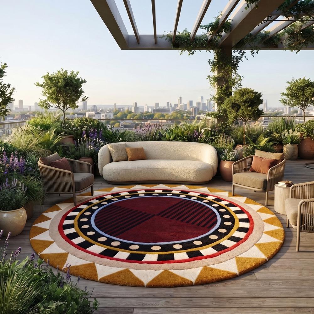 Hand Tufted Wool Round Rug Modern Geometric Abstract Area Carpet Handmade Custom Circular Floor Rug Home Bedroom Decor