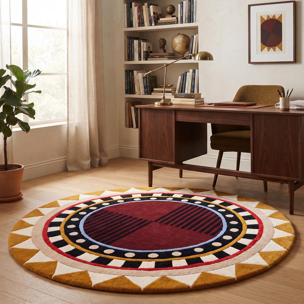 Hand Tufted Wool Round Rug Modern Geometric Abstract Area Carpet Handmade Custom Circular Floor Rug Home Bedroom Decor
