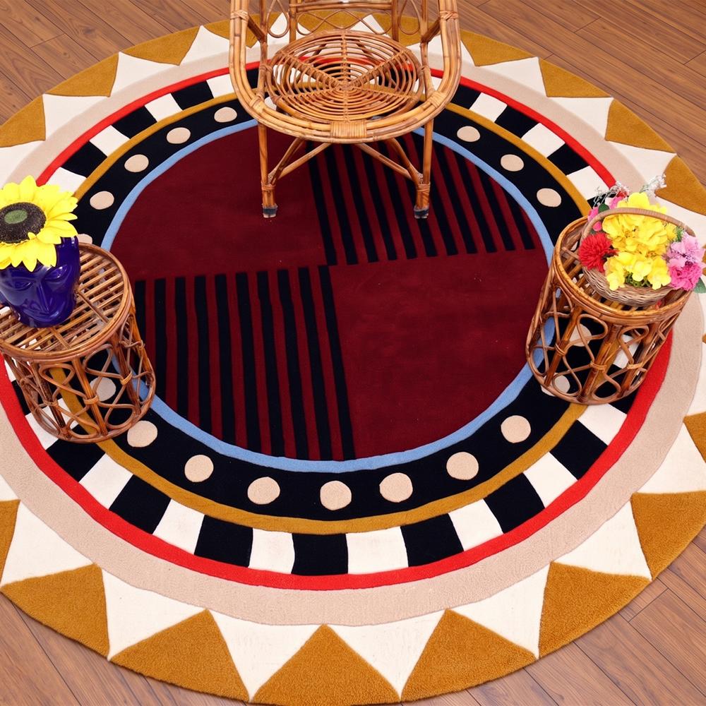 Hand Tufted Wool Round Rug Modern Geometric Abstract Area Carpet Handmade Custom Circular Floor Rug Home Bedroom Decor
