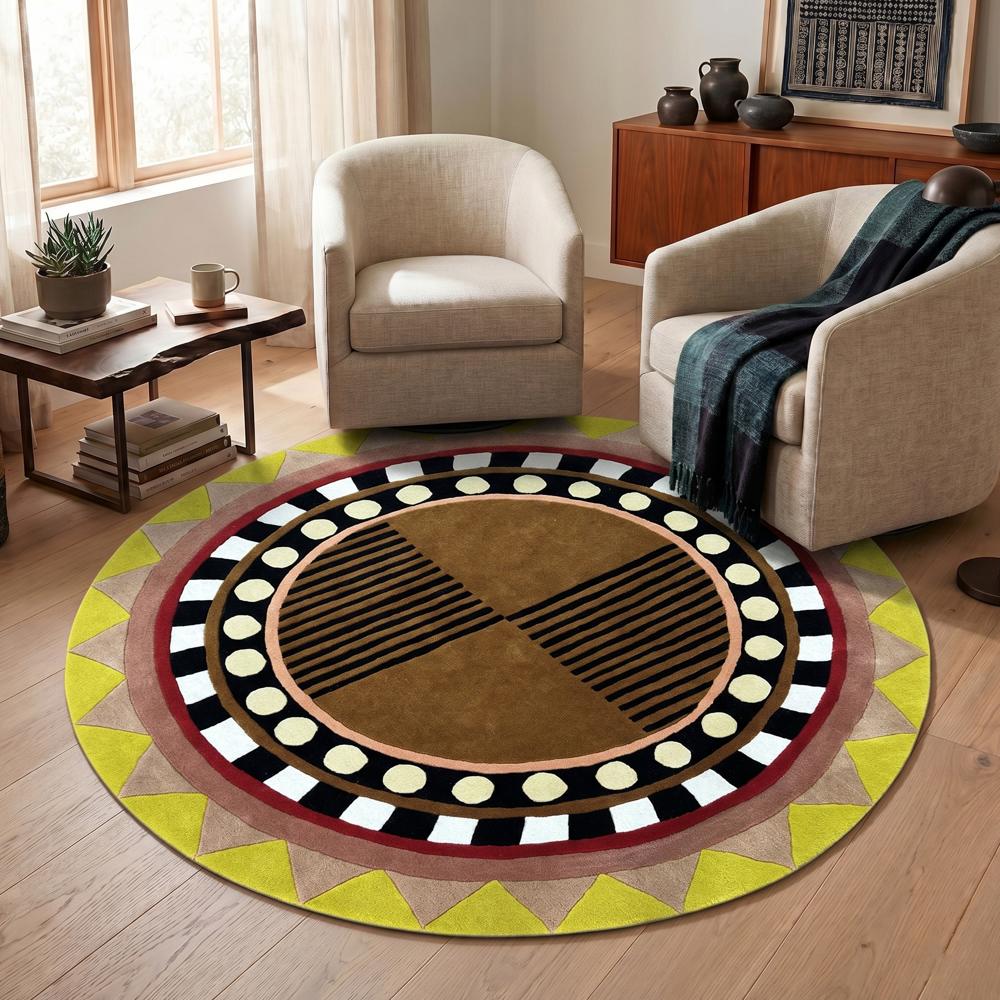 Hand Tufted Wool Round Rug Geometric Abstract Circular Area Carpet Handmade Modern Home Decor - Backing Material: Canvas Latex