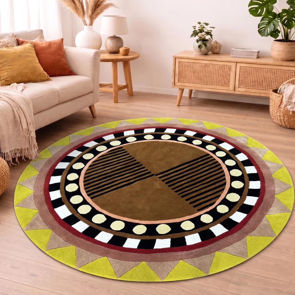 Hand Tufted Wool Round Rug Geometric Abstract Circular Area Carpet Handmade Modern Home Decor
