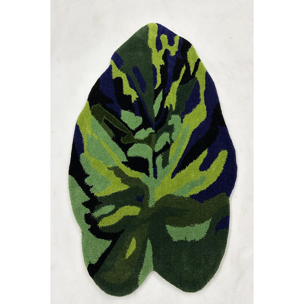 Hand Tufted Wool Abstract Leaf Rug Modern Green Blue Botanical Area Carpet Handmade Custom Shape Home Decor - Backing Material: Canvas Latex