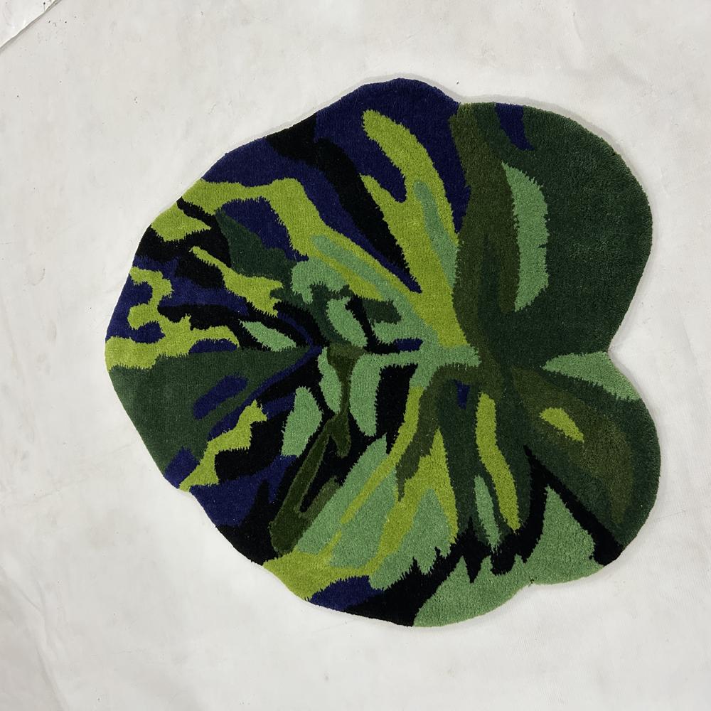 Hand Tufted Wool Abstract Leaf Rug Modern Green Blue Botanical Area Carpet Handmade Custom Shape Home Decor