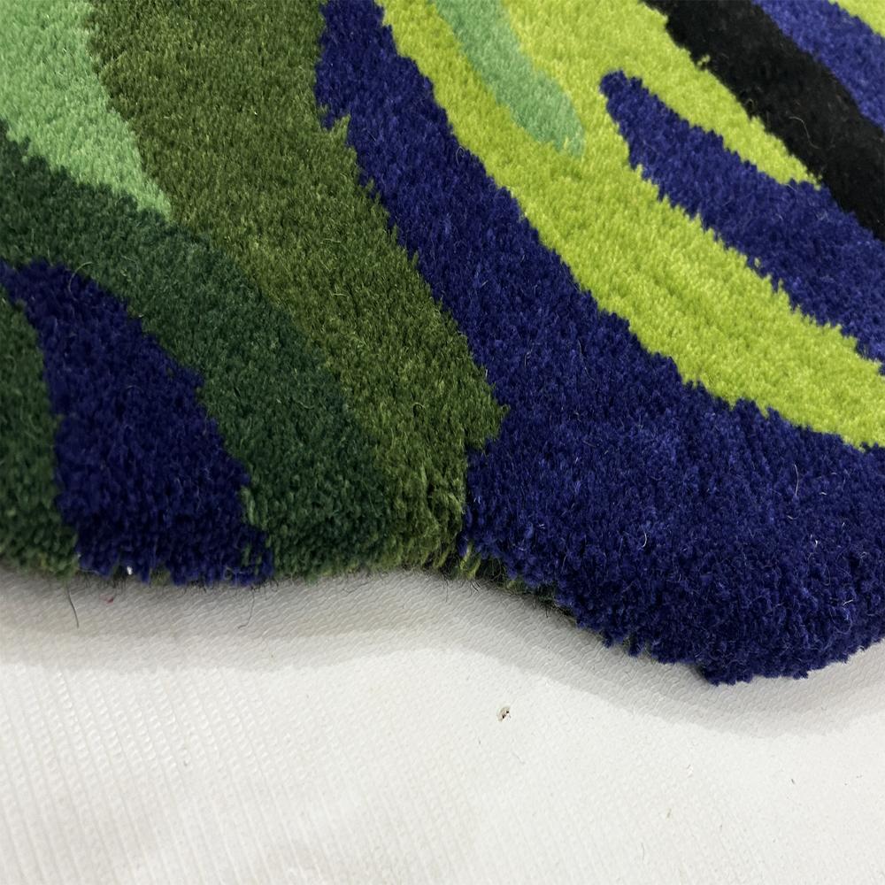 Hand Tufted Wool Abstract Leaf Rug Modern Green Blue Botanical Area Carpet Handmade Custom Shape Home Decor