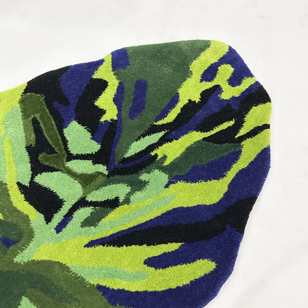 Hand Tufted Wool Abstract Leaf Rug Modern Green Blue Botanical Area Carpet Handmade Custom Shape Home Decor