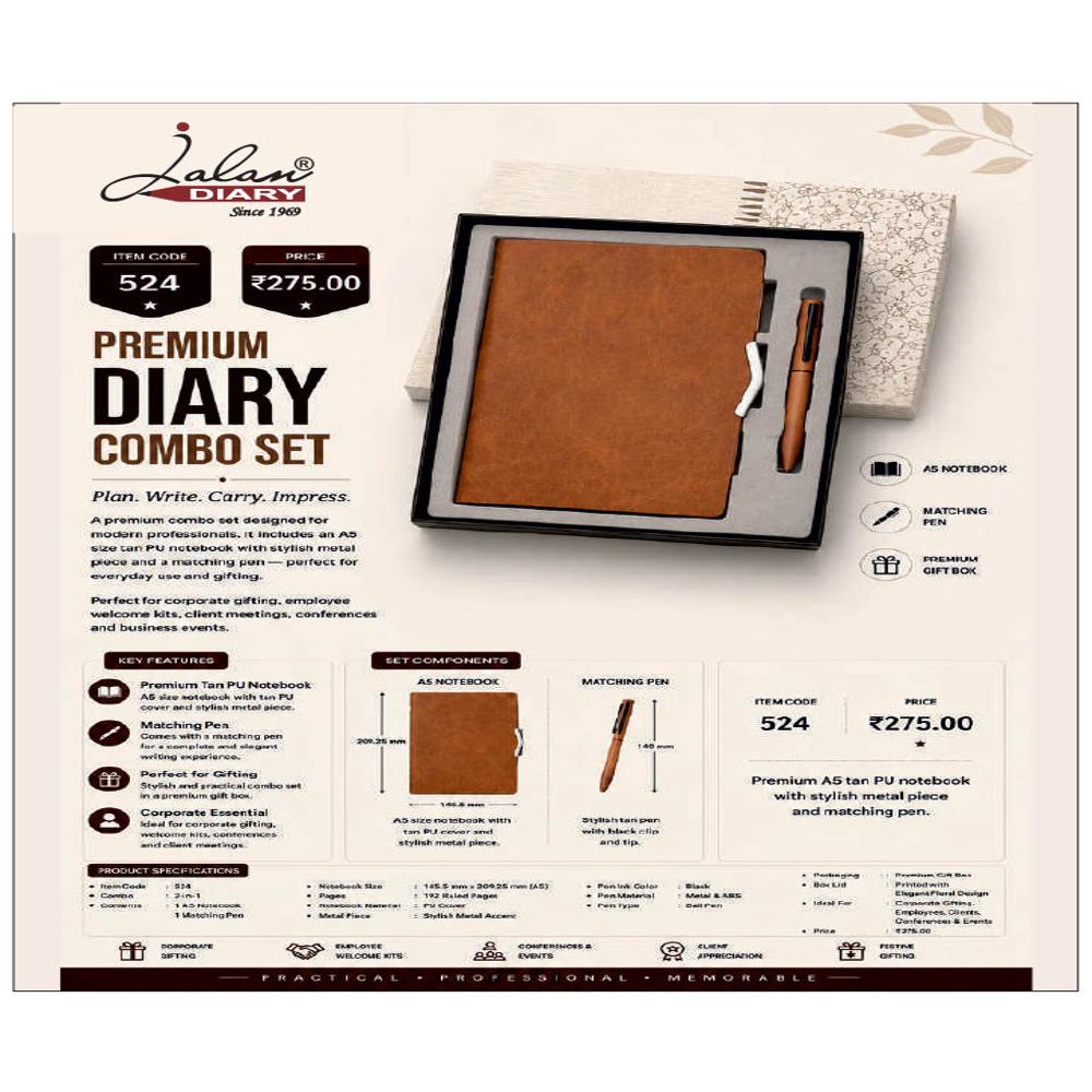 Jalan Item Code -524 Premium Diary Combo Set - Color: Brown