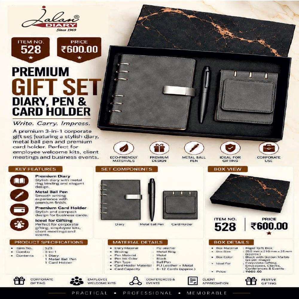 Jalan Item Code -528 Premium Gift Set Diary ,Pen & Card Holder