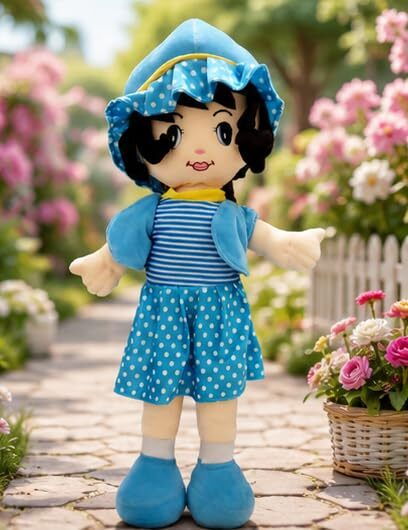 Girl Rag Doll Plush Toy with Polka Dot Dress