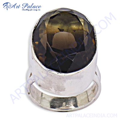 Excellent New Silver Smokey Quartz Ring