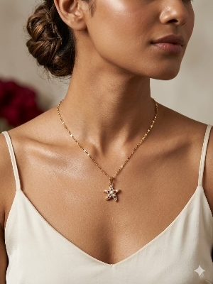 Gold Plated Multicolor Starfish Pendant Necklaceb - Gender: Women