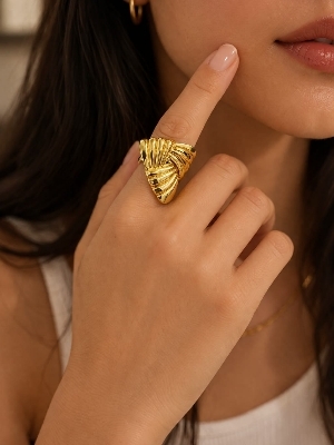 Gold Plated Designer Statement Ring - Gender: Women