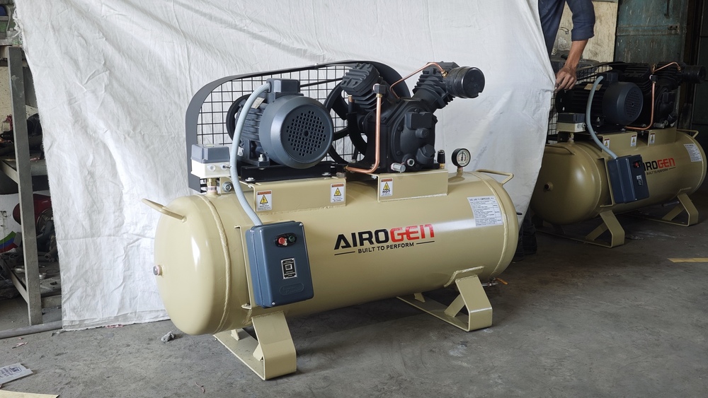 3hp Air Compressor - Mild Steel, 240v, 3 Hp Motor, 150l Tank, 12 Bar Pressure, 7.5 Cfm Flow Rate, Reciprocating Technology, Air Cooled, 50 Hz Frequency | 1-year Warranty