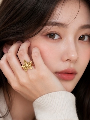 Gold Plated Star Design Adjustable Statement Ring For Women - Material: Stainless Steel