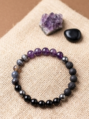 Natural Moolank 4 Crystal Healing Bracelet For Rahu Dosh, Focus & Stability - Color: Multicolor (Black