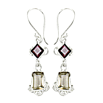 स्टर्लिंग सिल्वर कूल गार्नेट, सिट्रीन जेमस्टोन इयररिंग्स
