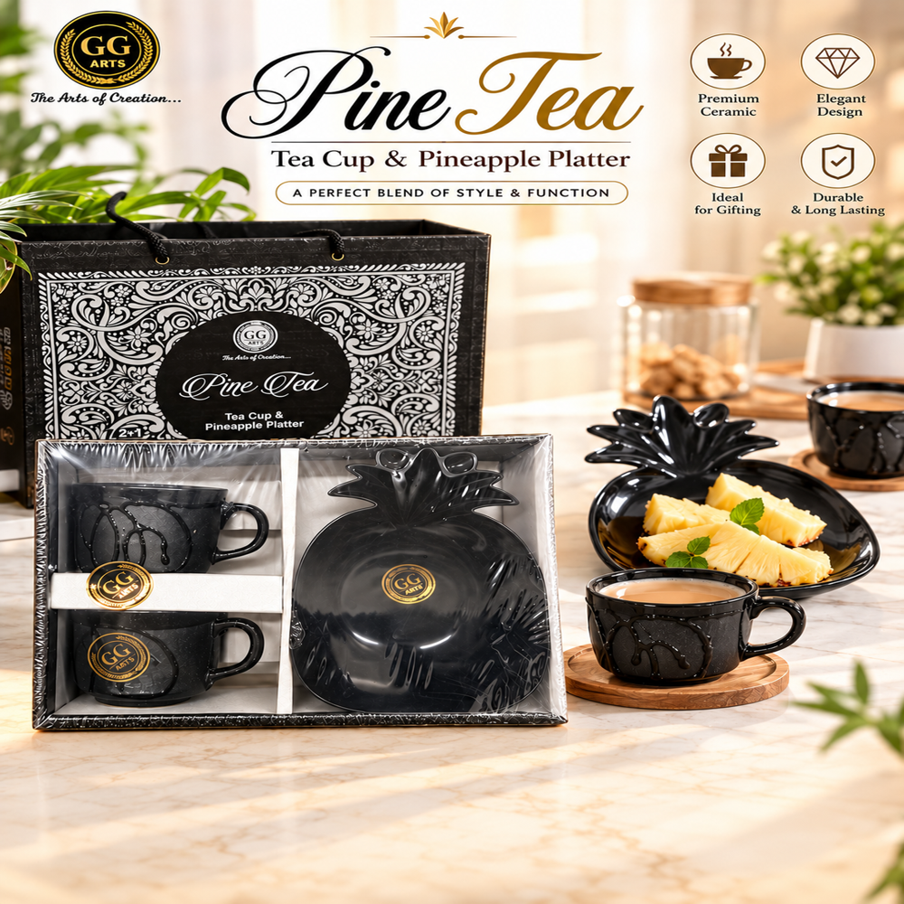 Ceramic Tea Set - Standard Size, Black Color | Good Quality, Fine Finishing, Elegant Design