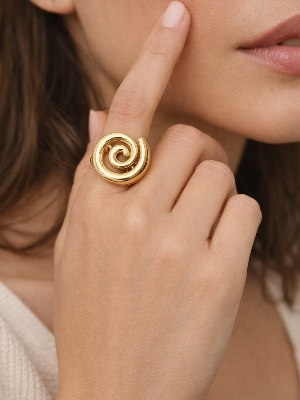 Gold Plated Spiral Design Fashion Ring - Gender: Women