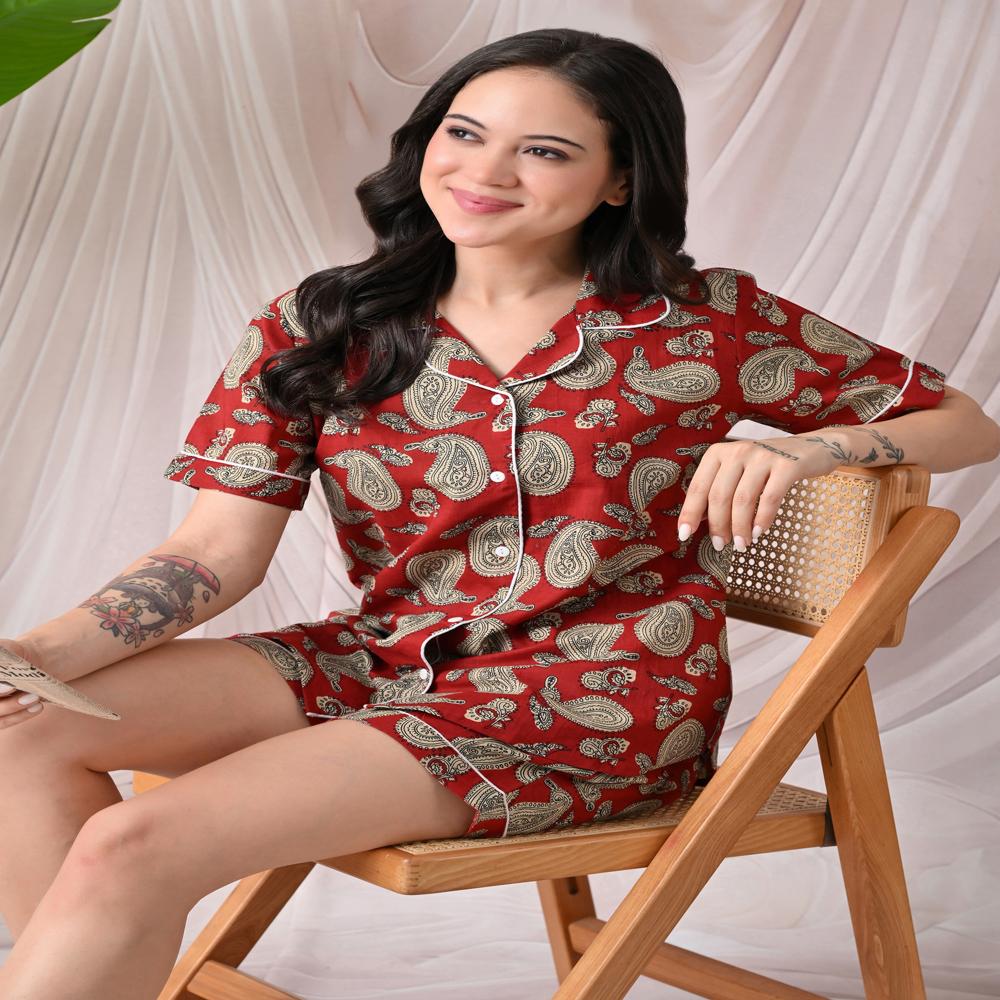 Cotton Printed Shorts Night Suit