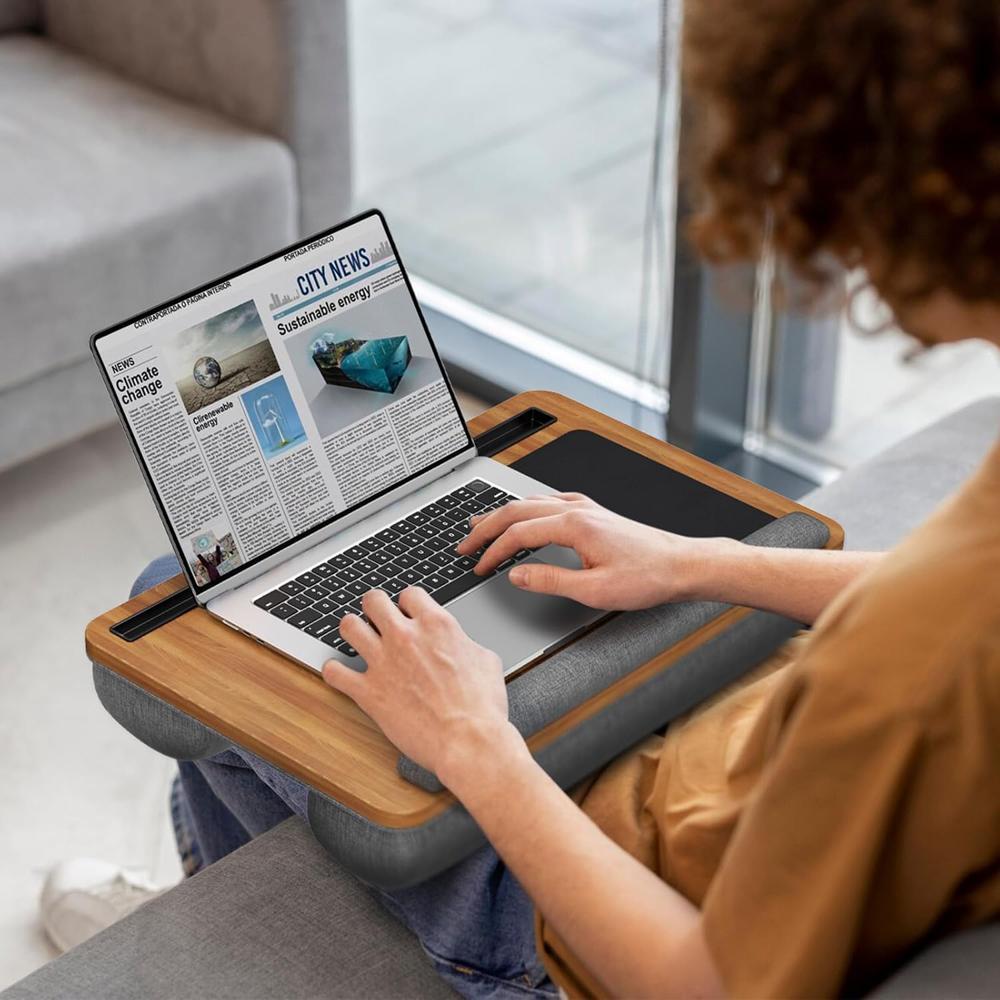 Wooden Portable Desk for Laptop with Phone Holder & Cushion