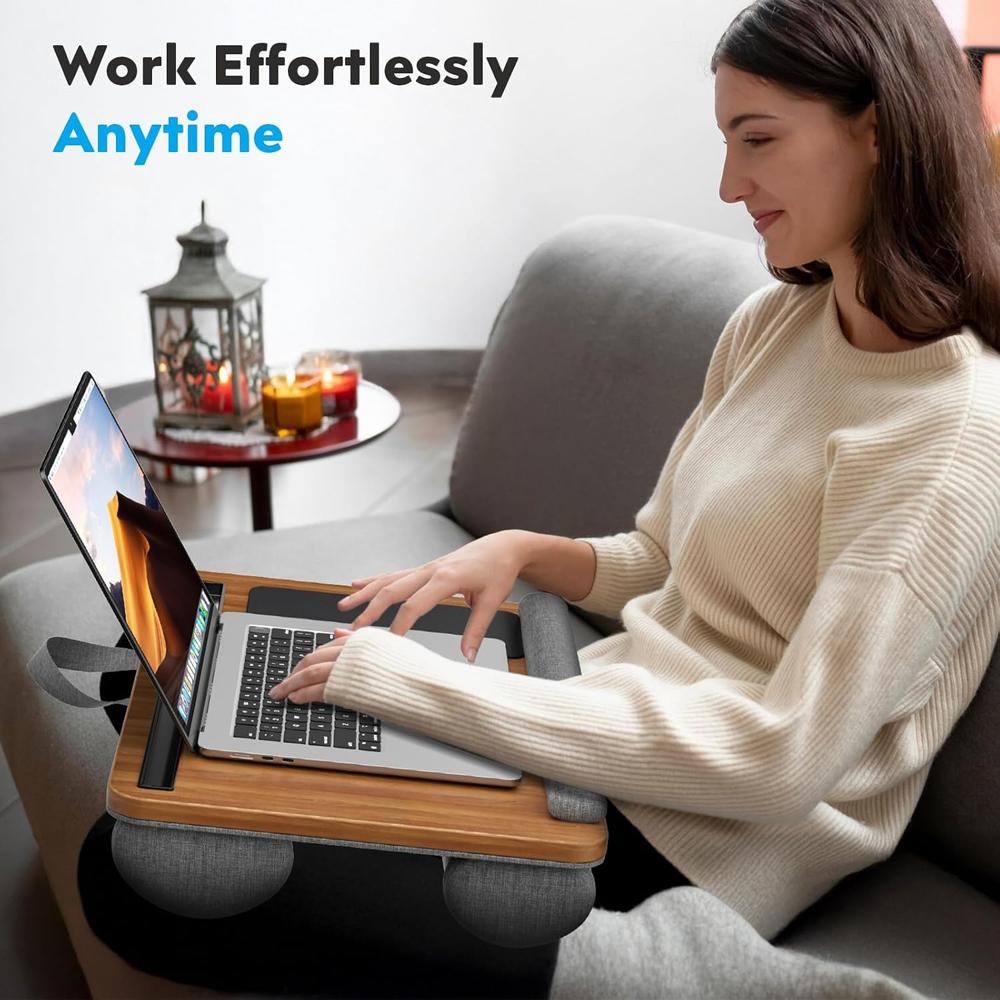 Wooden Portable Desk for Laptop with Phone Holder & Cushion