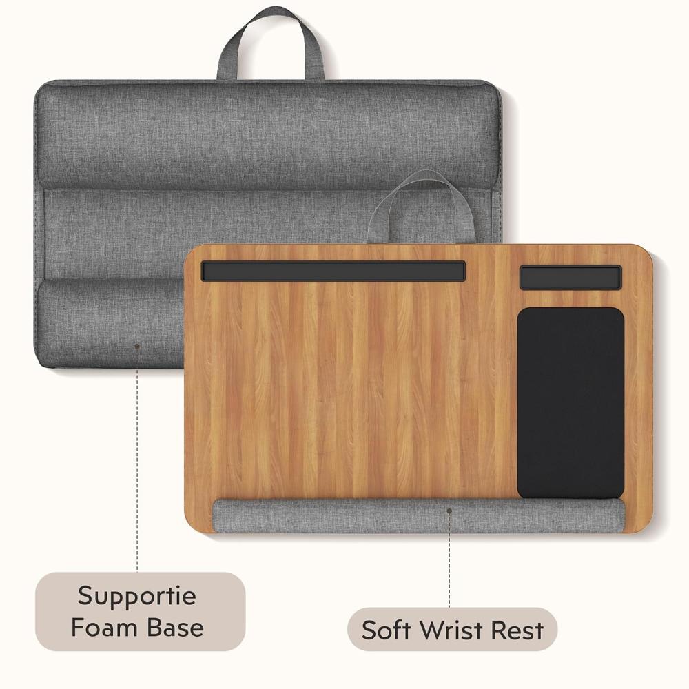 Wooden Portable Desk for Laptop with Phone Holder & Cushion