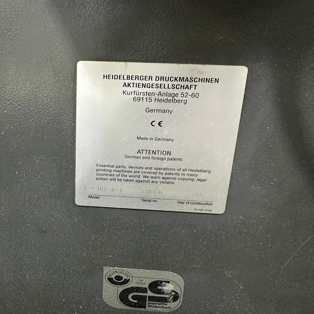 1996 Heidelberg CD 102-6+LX Offset Printing Machine