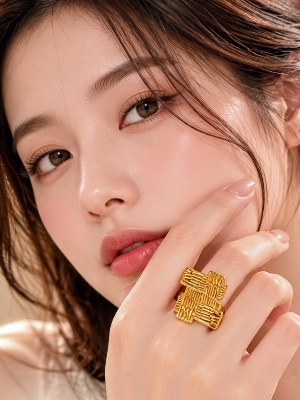 Gold Plated Textured Statement Ring - Gender: Women