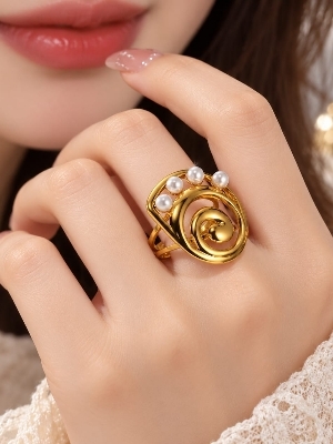 Gold Plated Pearl Designer Ring