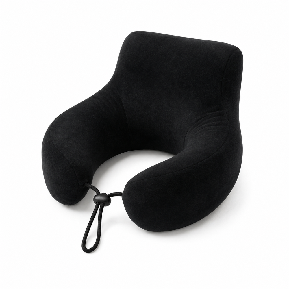 Back Support With Neck Travelling Pillow - Color: Black Grey