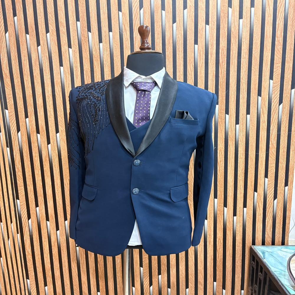 Premium Men s Three Piece Suit with Embellished Shoulder Work