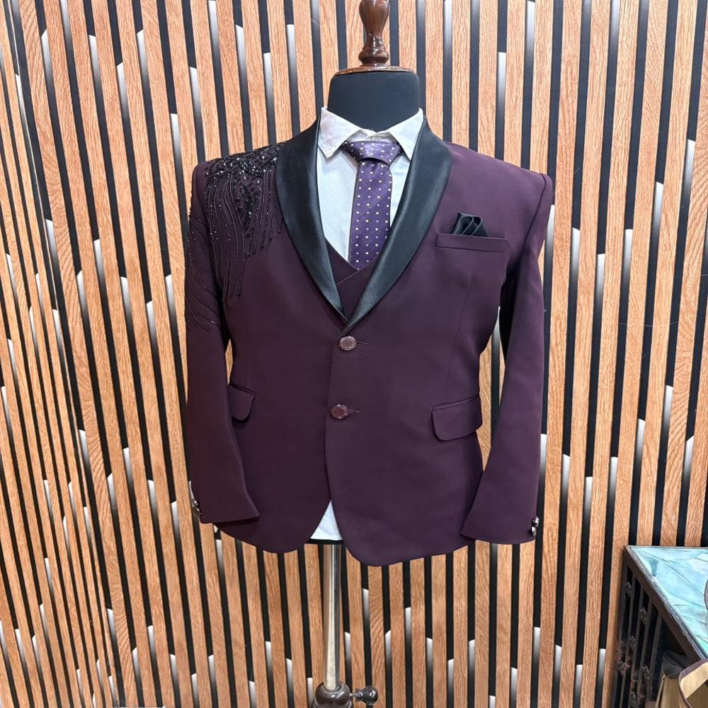 Premium Men s Three Piece Suit with Embellished Shoulder Work