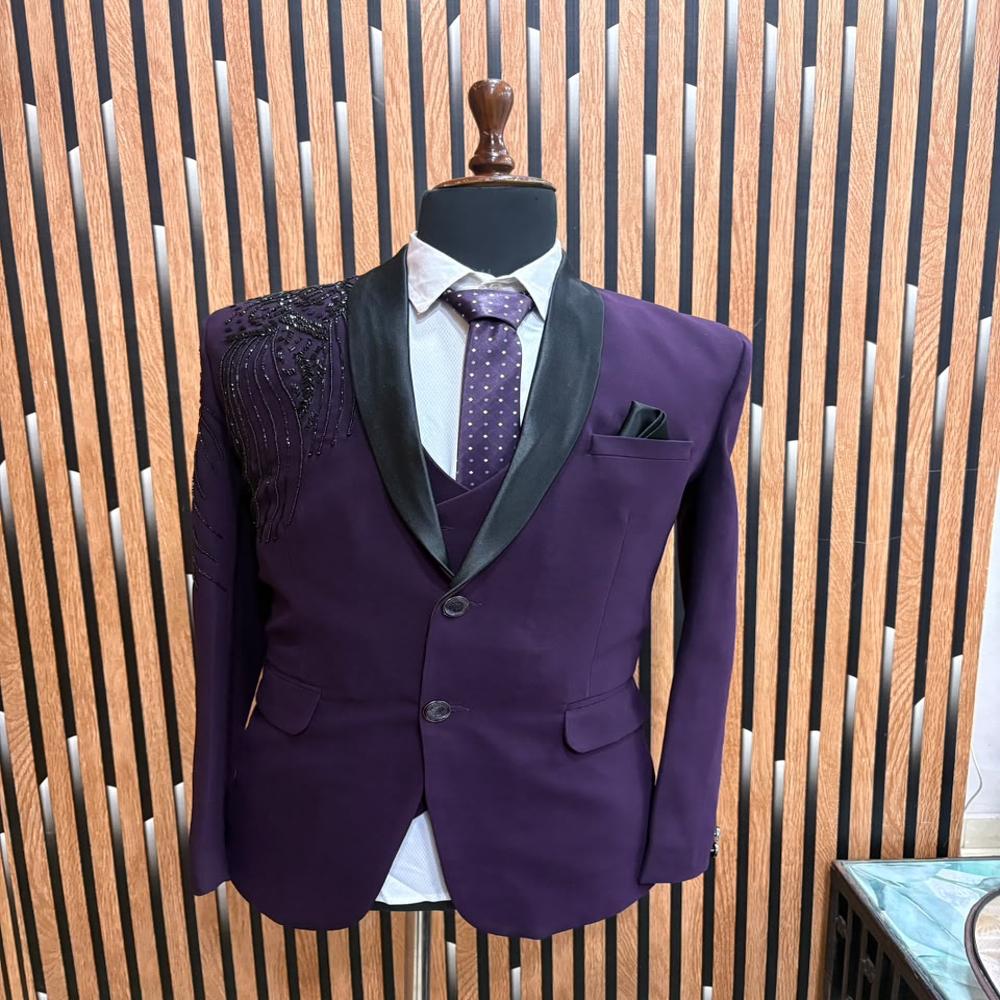 Premium Men s Three Piece Suit with Embellished Shoulder Work